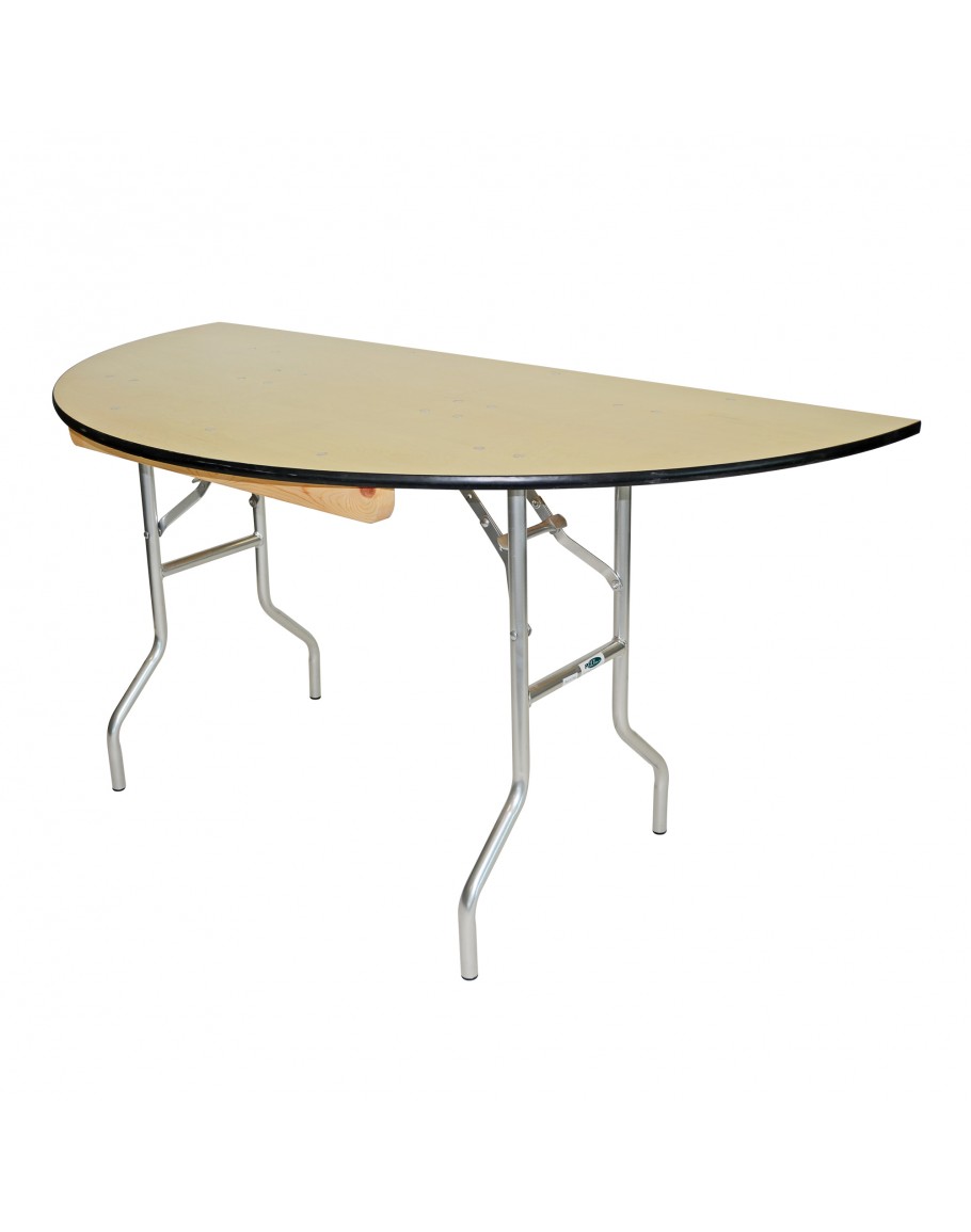 60 Inch Round Wood Half Round Folding Table Metal Edging